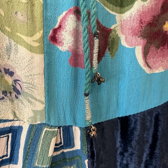 Vintage Midnight Run Blue Patchwork Maxi Skirt Boho Broomstick Mixed Print Sz M - Picture 5 of 13